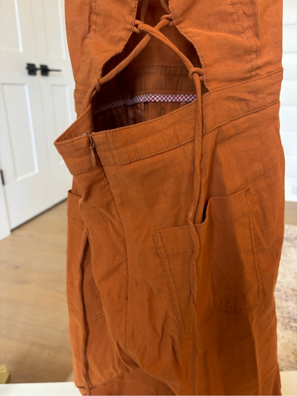 Maeve Rust-Orange Spaghetti-Strap Wide-Leg Jumpsuit - Picture 7 of 8